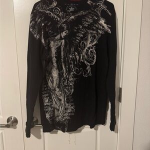 Black Long Sleeve Shirt with Angel Graphic